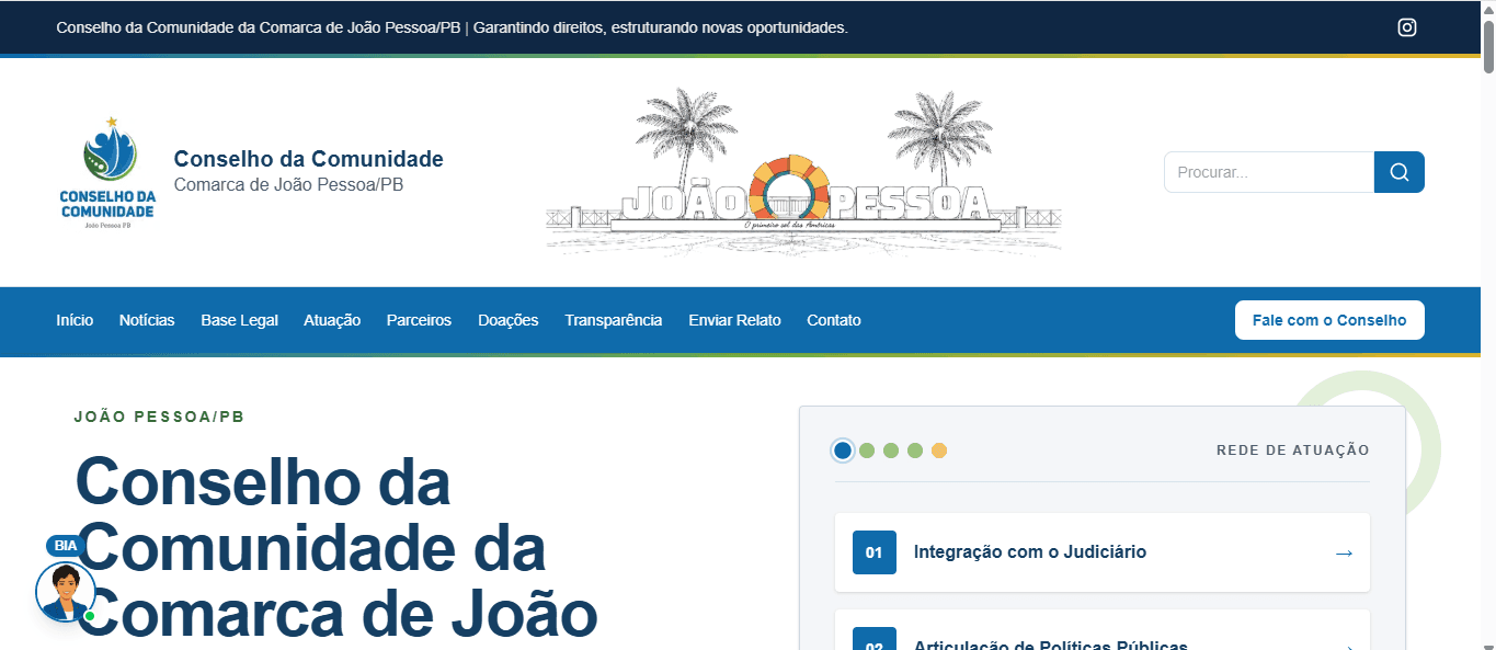 Página inicial do Portal do Conselho da Comunidade da Comarca de João Pessoa
